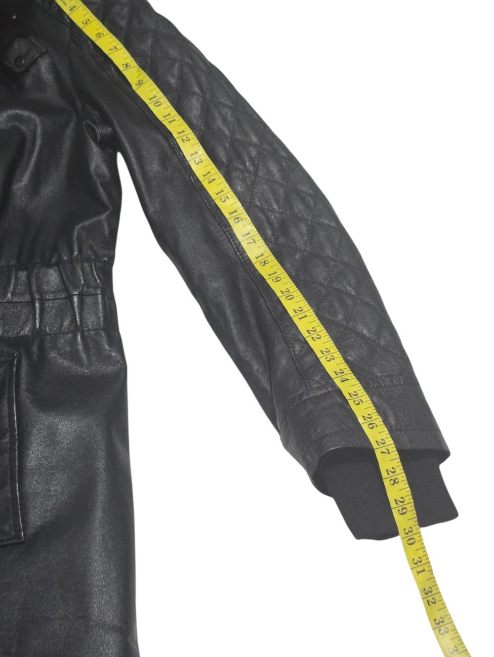 Danier Genuine Leather Coat Large Black Rabbit Fur Trim Quilted Sleeves - Picture 9 of 12